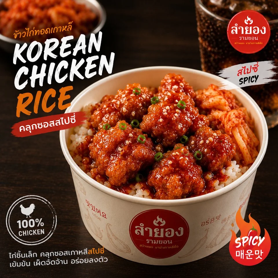 ข้าวไก่ทอดซอสเกาหลี สไปซี่ ร้านลำยอง บางแสน