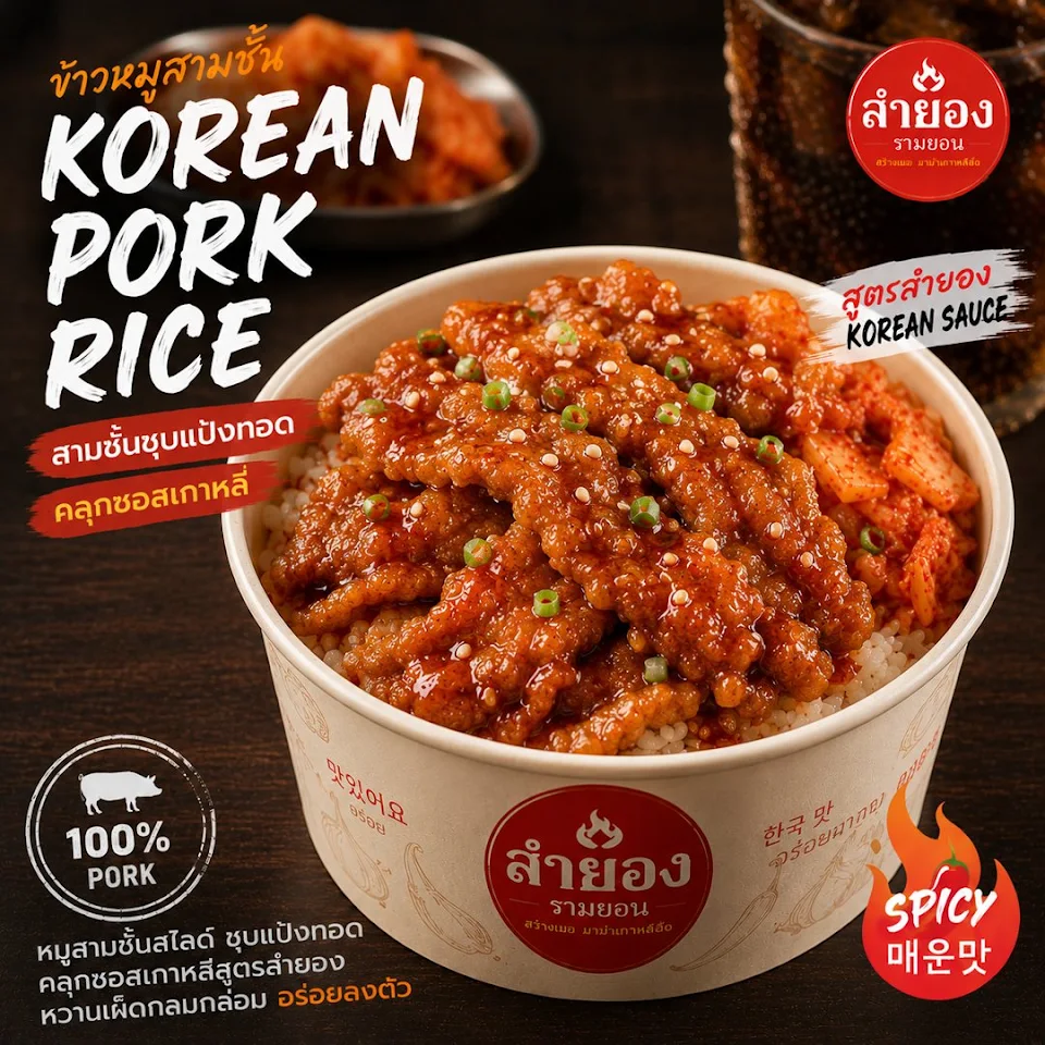 ข้าวหมูซอสเกาหลี ร้านลำยอง บางแสน